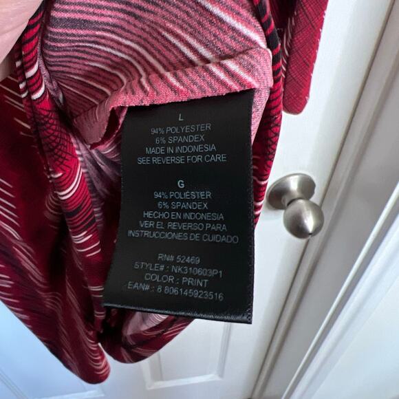 NORMA KAMALI Jersey Long-Sleeve Wrap Dress Red Scratch Stripe Liquid Knit Large - Picture 6 of 7